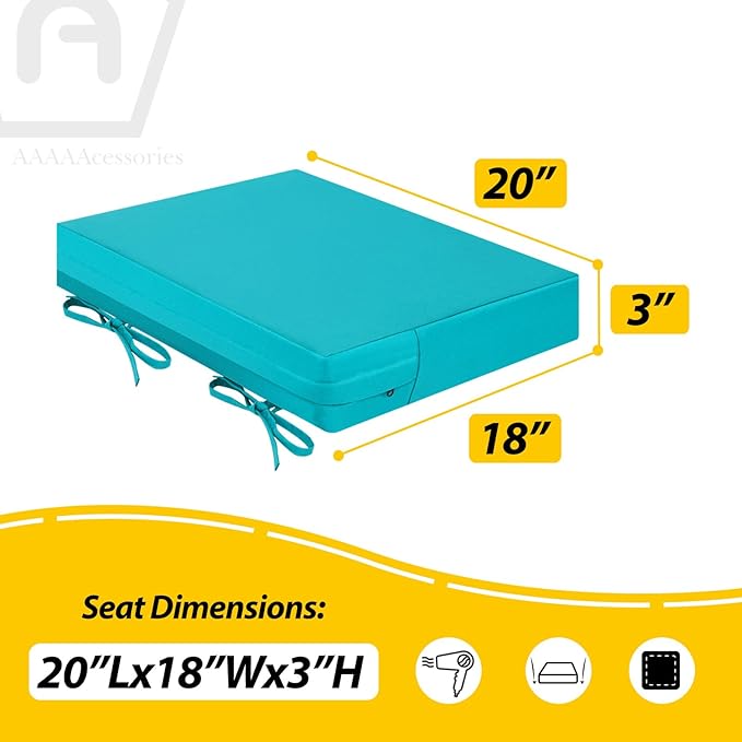 AAAAAcessories Outdoor Seat Cushions for Chairs, Waterproof, Fade-Resistant Patio Furniture Replacement Cushions, 20" x 18" x 3", Set of 2, Turquoise Blue-VerdiqueGarden