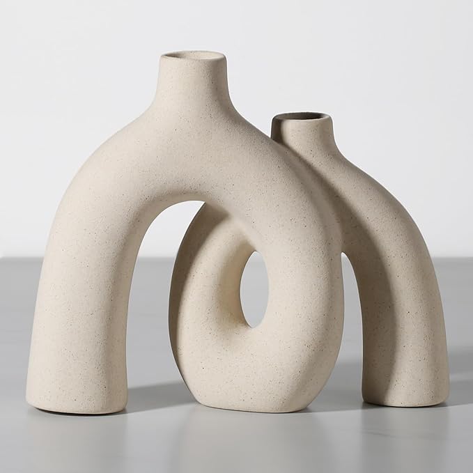 CEMABT Modern Nordic Boho Vase Set - Elegant Beige Matte Ceramic Home Decor for Living Room, Bookshelf, Mantel, Entryway Table & Console Décor | Shelf Decorations Gift-VerdiqueGarden