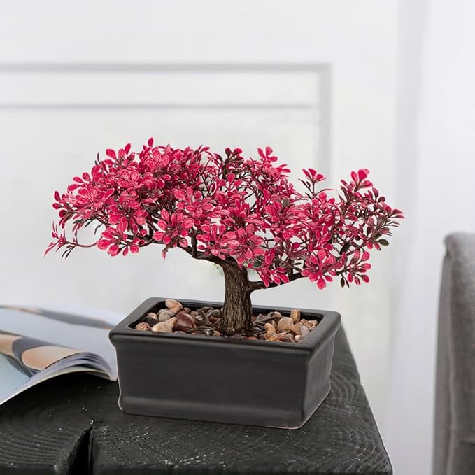 Artificial Bonsai Tree Juniper Faux Plants Indoor Fake Plants Decor with Ceramic Pots for Home Table Office Desk Bathroom Shelf Bedroom Living Room Farmhouse Decorations-Pink-VerdiqueGarden