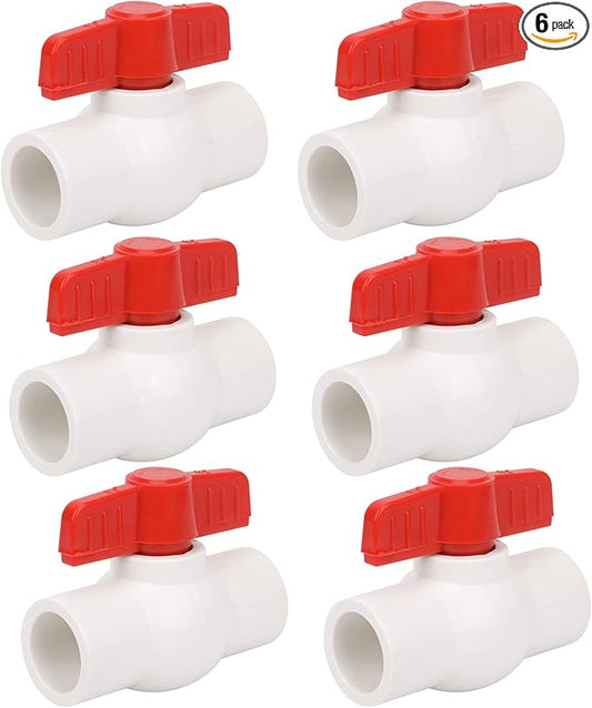 6Pcs 1/2" PVC Ball Valve Water Pipe Shut-off Valve Socket with Red T-Handle for Cold Water Supply lines, Irrigation Pipe fitting System(Socket x Socket), Schedule 40-VerdiqueGarden