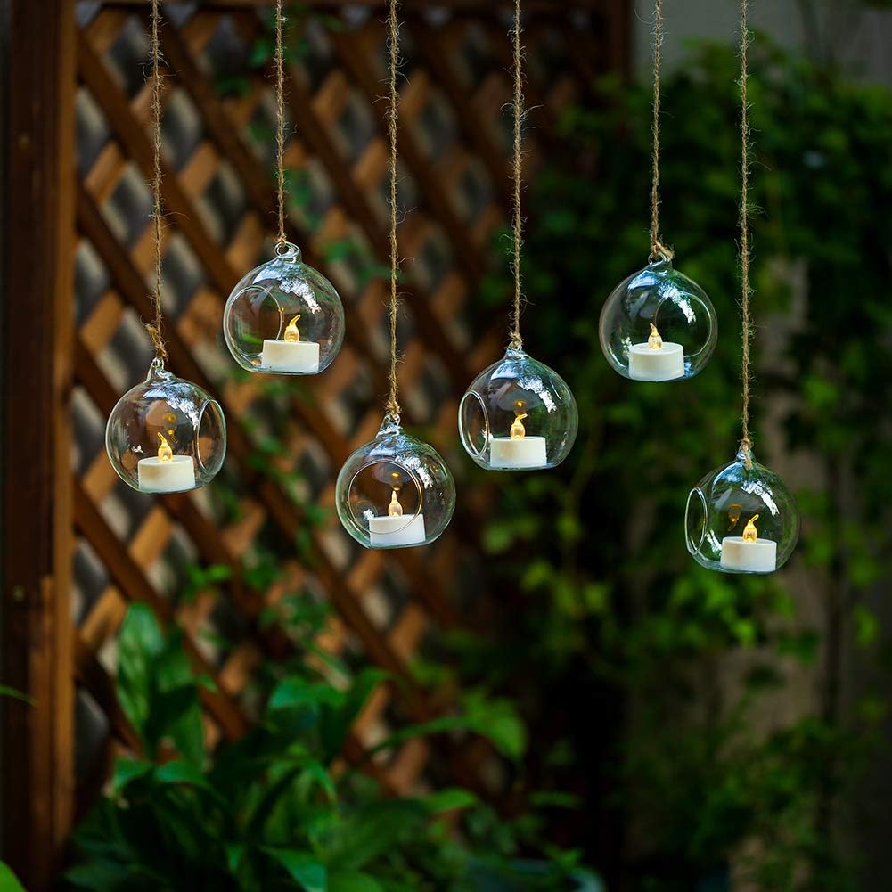 24 Pcs 3.15"/ 8cm Hanging Glass Tealight Holder Globe with LED Tealight, Plant Terrariums Glass Orbs Air Plants Tea Light Candle Holders Home Decor Indoor Outdoor Garden DIY Gifts (24 Pcs)-VerdiqueGarden