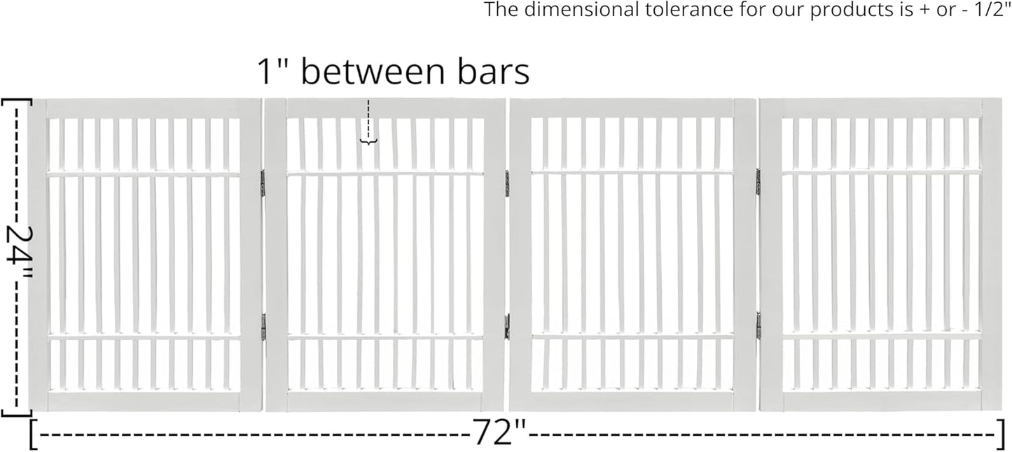 Pet Dog Gate Strong and Durable Freestanding Folding Acacia Hardwood Portable Wooden Fence Indoors or Outdoors by Urnporium (White Pet Gate, 4 Panel 24" Tall)-VerdiqueGarden