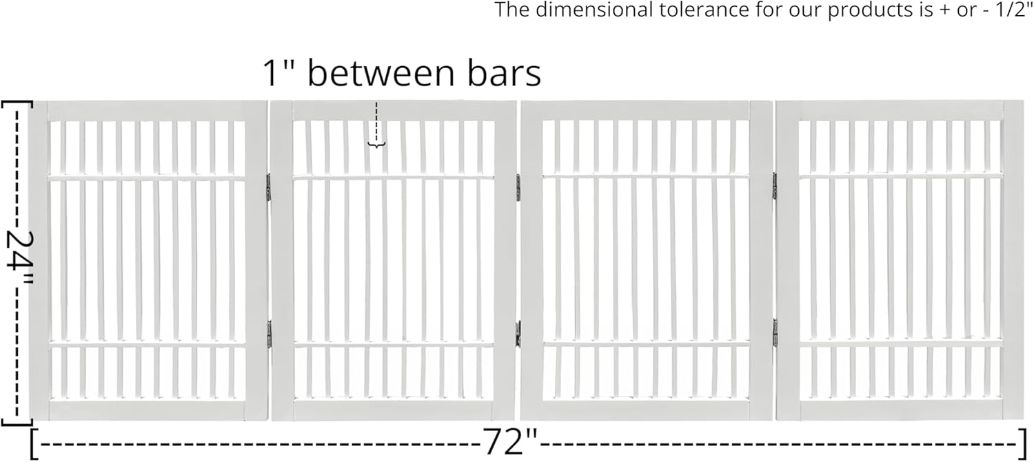 Pet Dog Gate Strong and Durable Freestanding Folding Acacia Hardwood Portable Wooden Fence Indoors or Outdoors by Urnporium (White Pet Gate, 4 Panel 24" Tall)-VerdiqueGarden