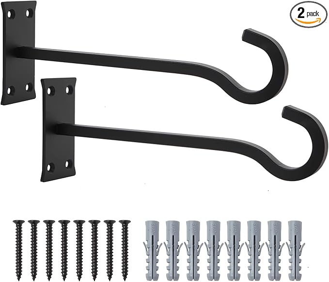 10inch Heavy Duty Plant Hangers Outdoor or Indoor Bird Feeder Hanger Shepherd Hooks 2pcs Black Metal Wall Hook for Hanging Plant Bracket, Lantern, Flower Basket, Wind Chimes-VerdiqueGarden