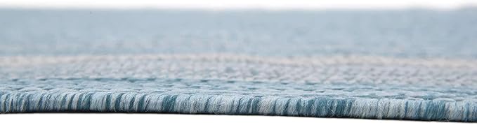Unique Loom Outdoor Border Collection Area Rug - Soft Border (8' x 11' 4" Rectangle, Aquamarine/ Ivory)-VerdiqueGarden