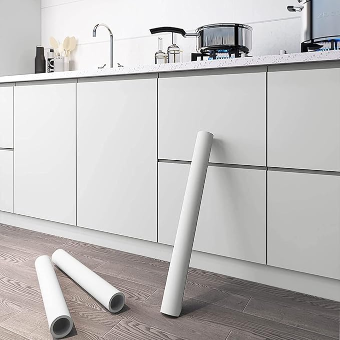Dimoon 236''x23.6'' White Skin Peel and Stick Wallpaper Contact Paper Modern Self Adhesive Wall Paper Removable Renter Friendly Textured Solid Color Cabinet Vinyl Roll (236''x23.6'',White Skin)-VerdiqueGarden
