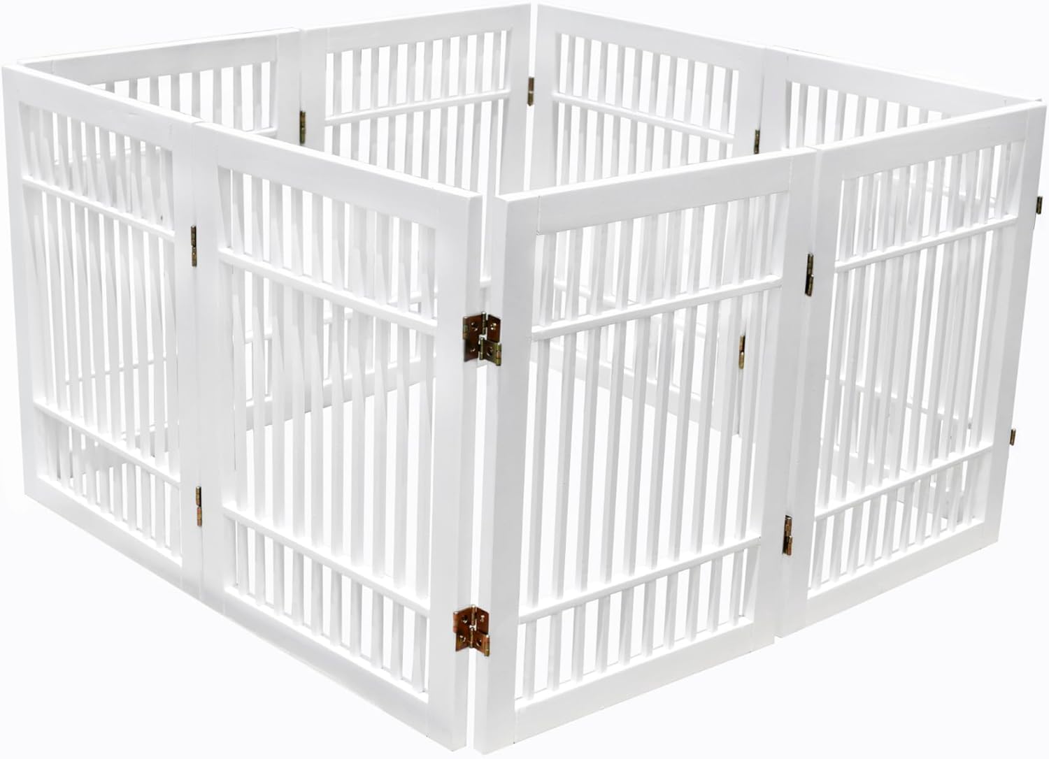 Pet Dog Gate Strong and Durable Freestanding Folding Acacia Hardwood Portable Wooden Fence Indoors or Outdoors by Urnporium (White Pet Gate, 8 Panel 24" Tall)-VerdiqueGarden