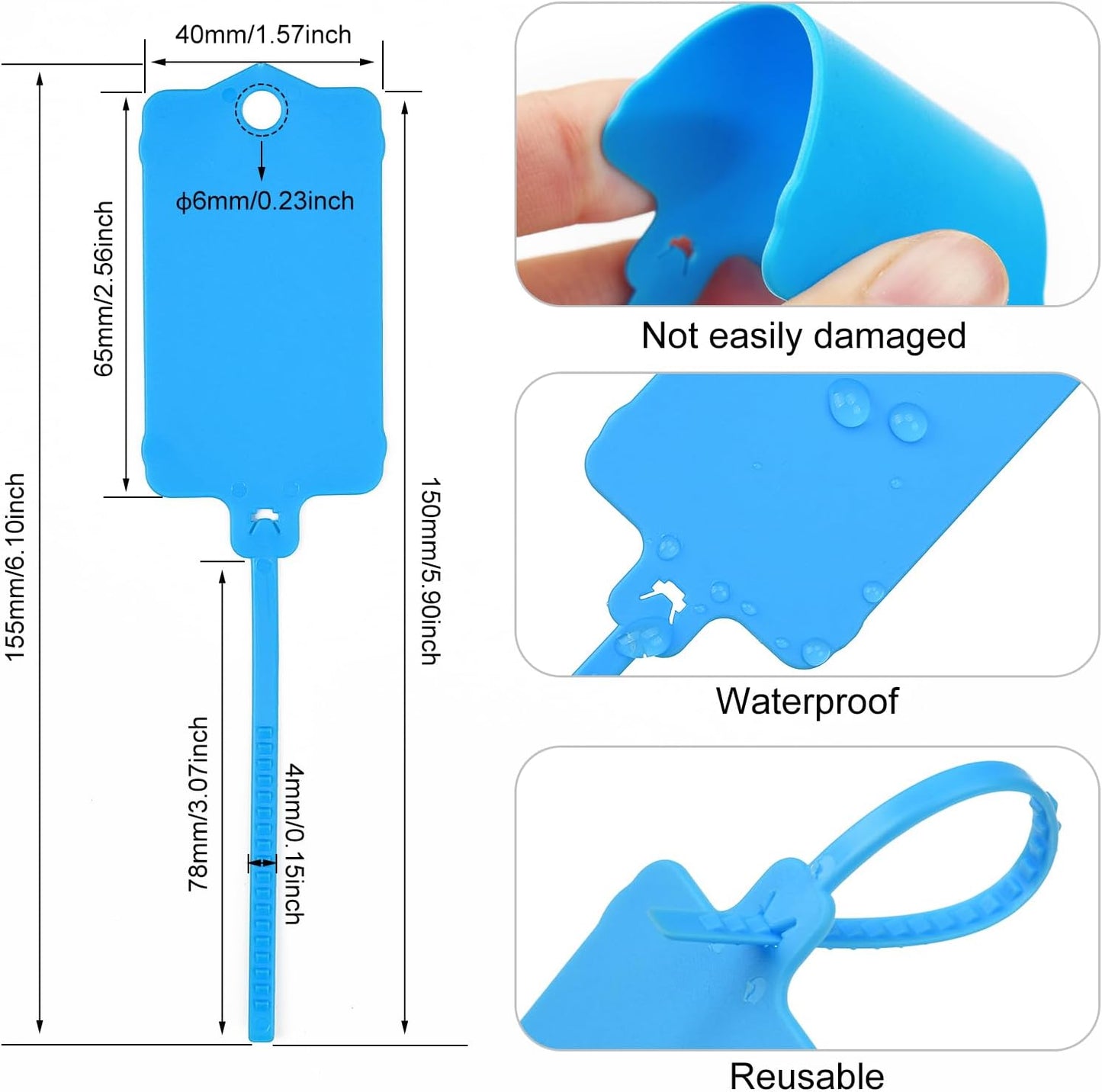 100pcs Blank Plastic Tags for Labeling Reusable Hanging Tags Ties Key Tag Storage Labels Waterproof Plastic Mark Label Writable Hang Sign with One Marker Pen (Blue)-VerdiqueGarden