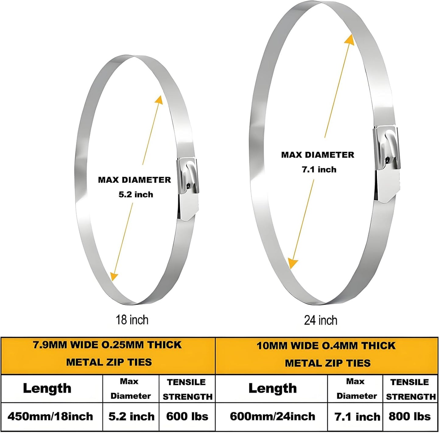 Metal Zip Ties Heavy Duty Outdoor, 800 Lbs 24 Inch Stainless Steel Zip Ties, 40 Pcs Self-Locking Metal Cable Ties, Strength, Ideal for Exhaust Wrap, Cables, Farms, Pipes, Roofs and Outdoor Fence-VerdiqueGarden