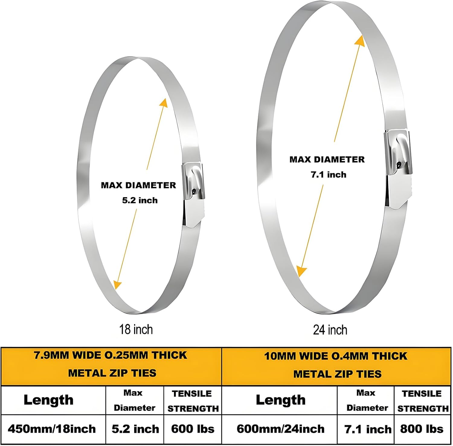 Metal Zip Ties Heavy Duty Outdoor, 800 Lbs 24 Inch Stainless Steel Zip Ties, 40 Pcs Self-Locking Metal Cable Ties, Strength, Ideal for Exhaust Wrap, Cables, Farms, Pipes, Roofs and Outdoor Fence-VerdiqueGarden