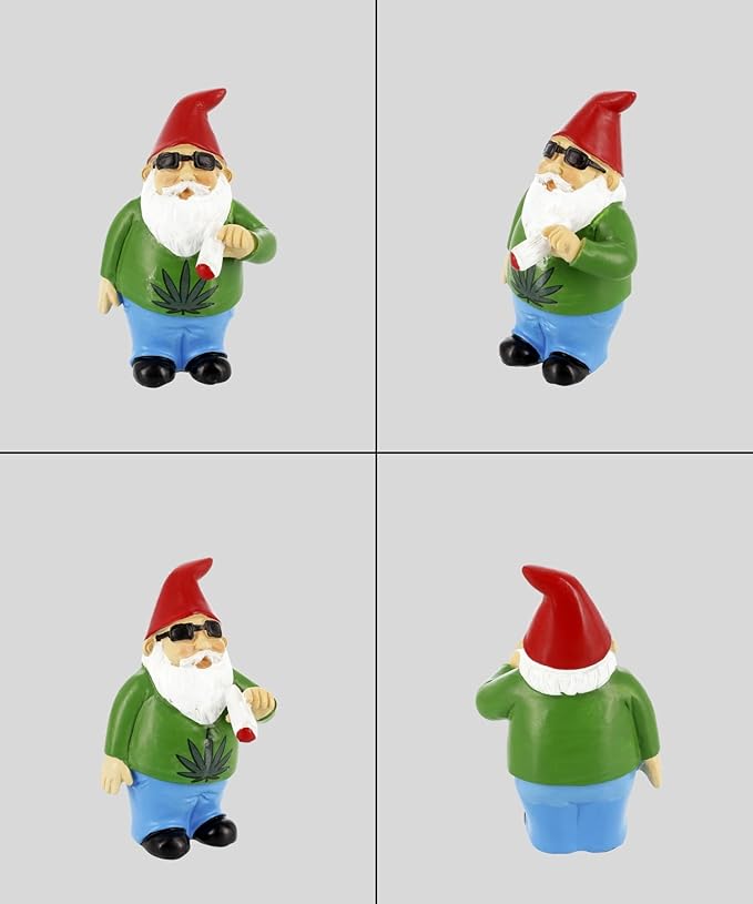 Gnometastic Mini Gnomes - Smoking Gnome, 3.5 inch Hippie Gnome for Fairy Garden, Indoor Outdoor Funny Garden Gnomes Decoration for Yard, Planter, Lawn Ornament, Patio and Home Decor-VerdiqueGarden