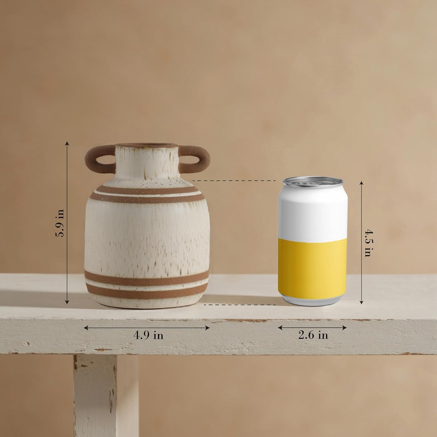 Rustic Farmhouse Ceramic Vase, Pastoral with 2 Ear Design, Boho Vintage Terracotta Vases for Bouquet、Fake Plants, Suitable for Home Decor, Shelf, Dining Table, Living Room, Mantle, Bathroom, 5.9 Inch-VerdiqueGarden