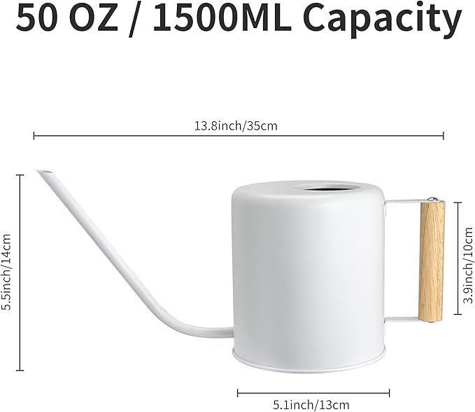 1.5 Liter Watering Can for Indoor Plants, House Plants, Flower Watering, Outdoor Plants - Small Metal Watering Can with Long Spout (White)-VerdiqueGarden