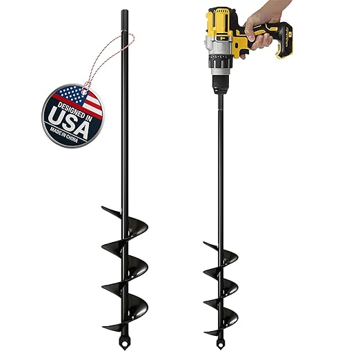 K-Brands Auger Drill Bit for Planting – 1.8 x 14.6 Inch - Garden Spiral Hole and Bulb Planter Tool for Umbrella Holes - 3/8 Inch Hex Drive-VerdiqueGarden