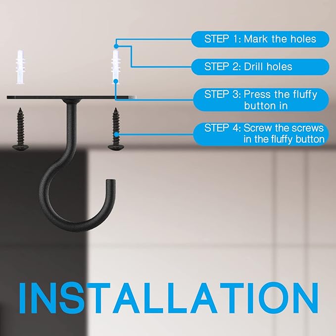 Ceiling Hooks for Hanging Plants 4Pack 4in for Plants,Lights,Planters,Lanterns,Hanging Bird Feeders,Wind Chimes,Indoor&Outdoor Decoration Hooks Black-VerdiqueGarden