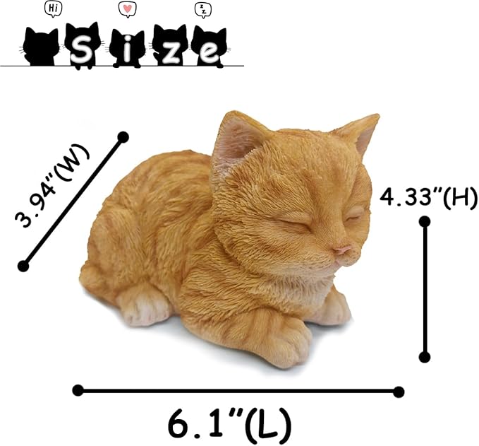 Sleeping Orange Tabby Cat Garden Statue Decor, Resin Realistic Sculptures Gift for Cat Lovers, Pet Memorial Stones for Loss of Pet, Kitty Figurine Art Decoration for Gardens, Patios and Lawns-VerdiqueGarden