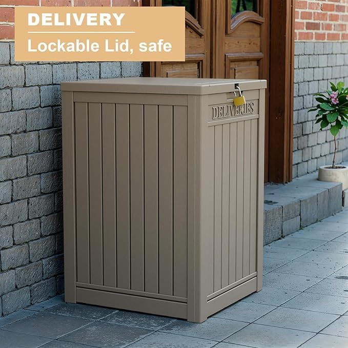 DRATO 48 Gallon Package Delivery Box, Large Lockable Storage Box, Double-Wall Resin Outdoor Package Delivery and Waterproof Deck Box for Porch, Patios-VerdiqueGarden