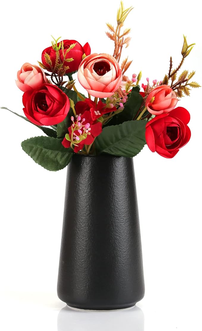 Simple Vase for Flowers Plants, Matte Vases for Modern Table Shelf Home Decor Wedding Boho Decor, 6" H Frosted Elegant Ceramic Vase for Pampas Grass Fluffy Stem Bouquet Lavender Flowers (Black, 4)-VerdiqueGarden