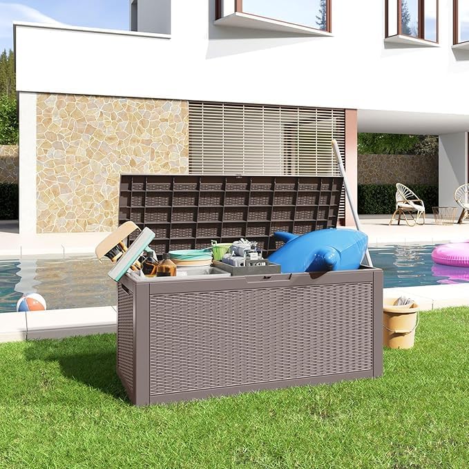 100 Gallon Outdoor Storage Box – Waterproof Deck Box for Garden & Patio,Light Brown-VerdiqueGarden