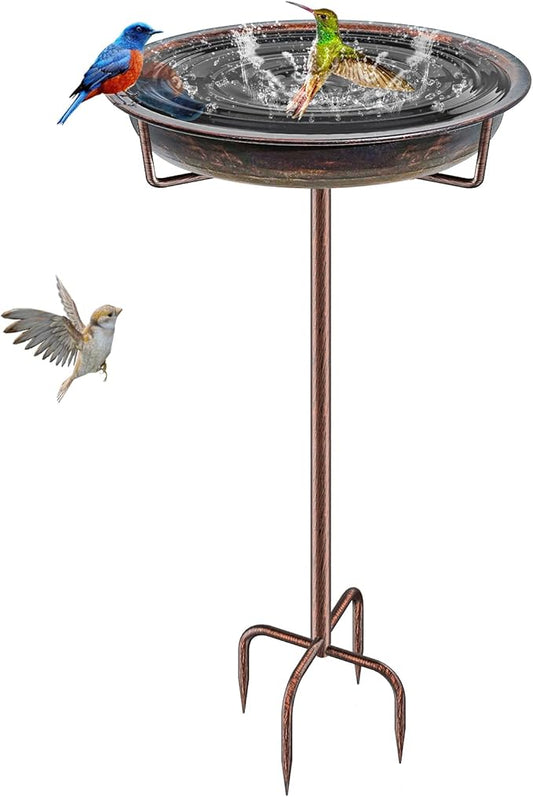 Metal Bird Bath for Outside Garden Birdbath Bowl, 36.2" Height Freestanding Bird Feeders for Outdoors with 4 Prongs Base Stake, Standing Birdfeeders for Yard Lawn Decor (Retro Copper)-VerdiqueGarden
