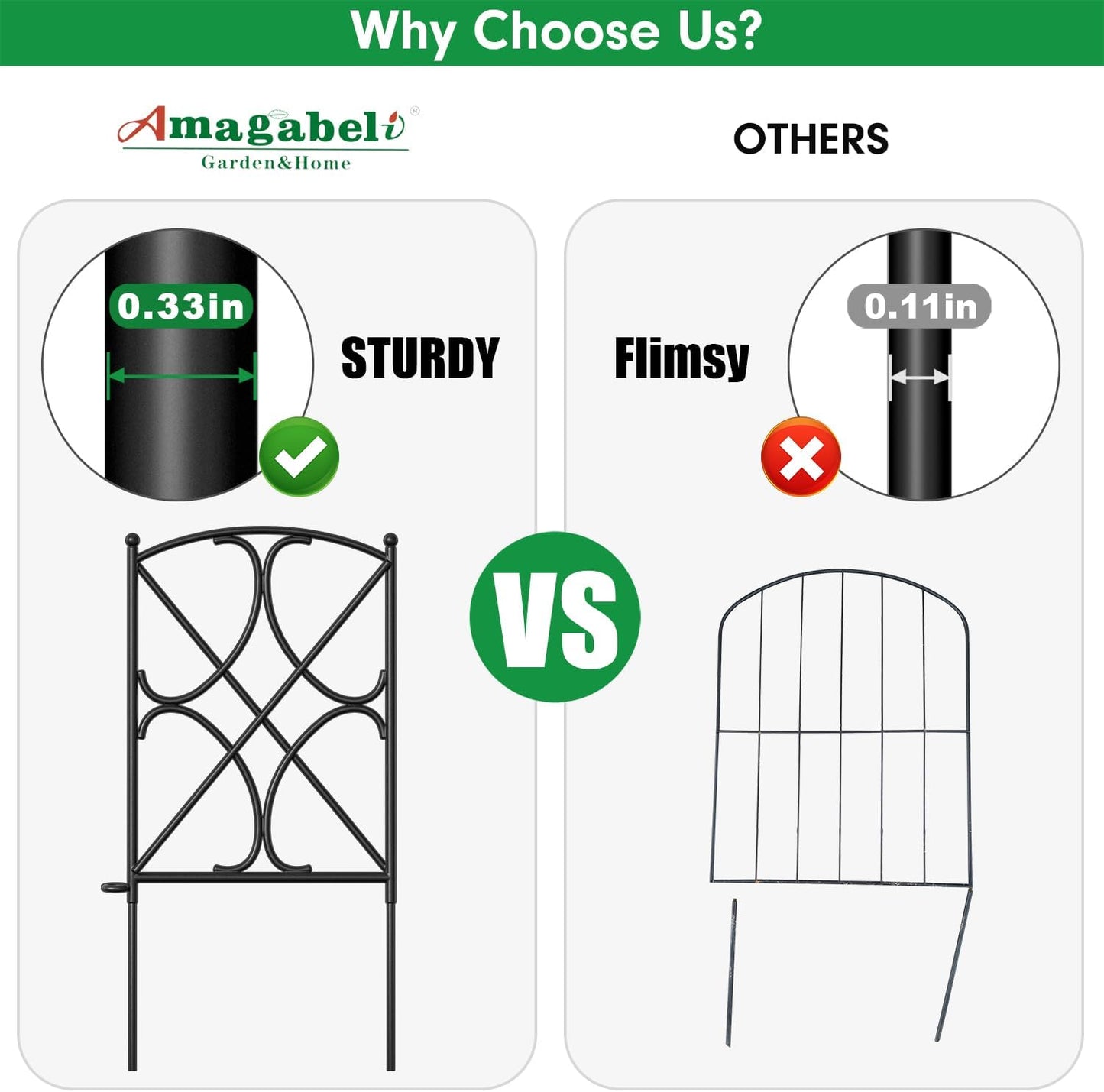 AMAGABELI GARDEN & HOME 10 Panels 24in(H)×10ft(L) Decorative Garden Fences and Borders for Dogs Rustproof Metal No Dig Fence Panels Garden Edging Border for Animal Barrier Flower Beds Yard Patio-VerdiqueGarden