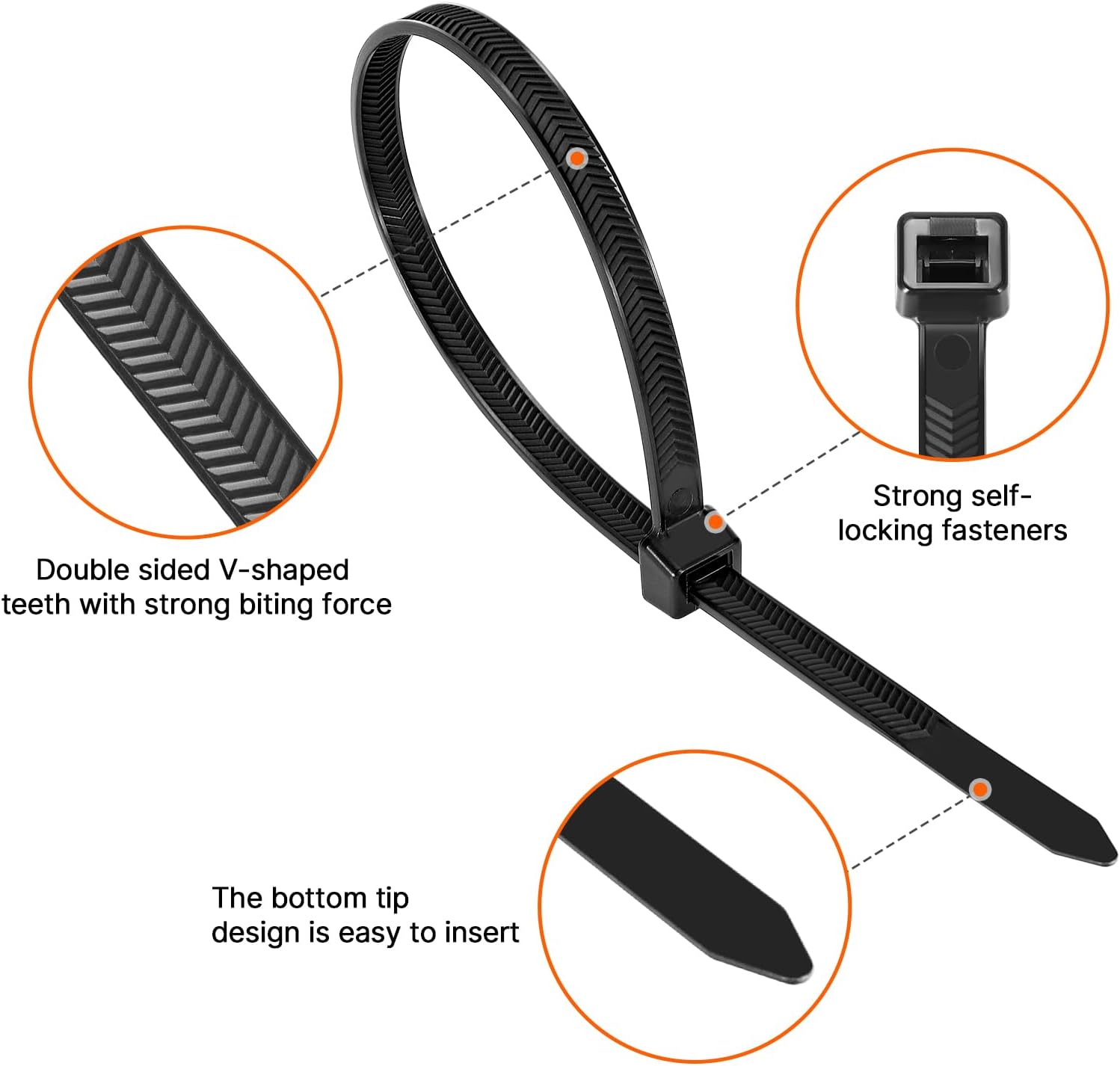 12 Inch V-Shaped Zip Ties Double Sided Toothed,250 LBS Tensile Strength Heavy Duty Cable Wire Ties With Self-Locking Adjustable More Durable Nylon Tie Wraps for Indoor Outdoor（50 Pack）-VerdiqueGarden