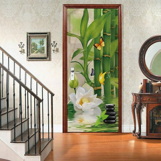 Bamboo 3D Door Stickers Murals - Peel and Stick - Waterproof & Washable - Matt Finish - Natural Style - Bamboo Pattern - 37.4" x 78.7" - 2 Pieces-VerdiqueGarden