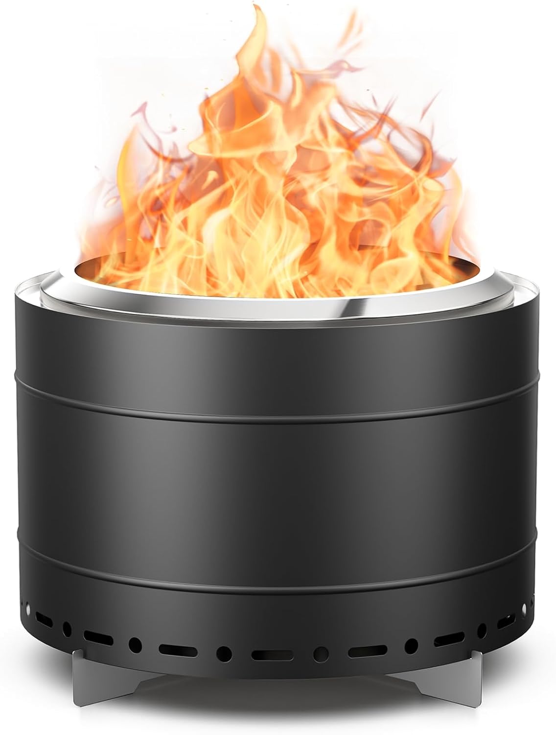 22 inch Smokeless Fire Pit with Carry Bag, Stainless Steel Outdoor Smokeless Firepit, Wood Burning Fire Pits for Camping, Bonfire,Low Smoke Firepit for Outside(Black)-VerdiqueGarden