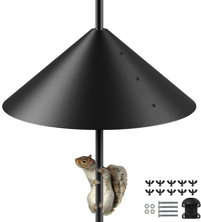 19 Inch Metal Squirrel Baffle for Bird Feeder Pole, Squirrel Proof for Bird Feeder, Bird House Guard for Shepherd’s Hook, Raccoon Stopper, Rust Chew Proof Heavy Duty-VerdiqueGarden