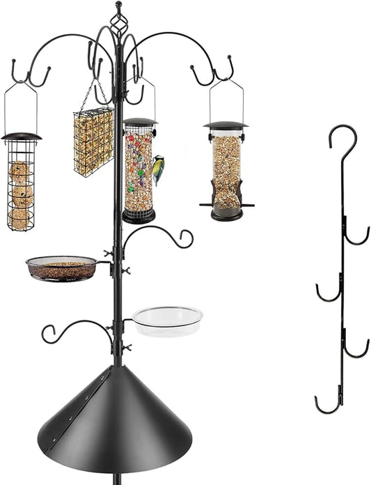 Bird Feeding Station Kit with Squirrel Baffle Bird Feeder Pole with Suet Cage Mesh Tray Fruit Hook Double W Hook for Attracting Wild Birds and Hanging Planter Hanger Lights-VerdiqueGarden