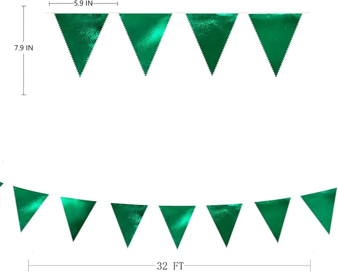 Green Party Decorations Triangle Pennant Banner Flag Dark Green Metallic Fabric Bunting Garland for Graduation Wedding Bridal Shower Birthday Baby Shower Holiday Retirement Game Party Supplies-VerdiqueGarden