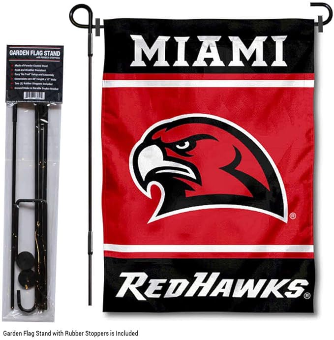 College Flags & Banners Co. Miami Redhawks Garden Flag with Stand Holder-VerdiqueGarden