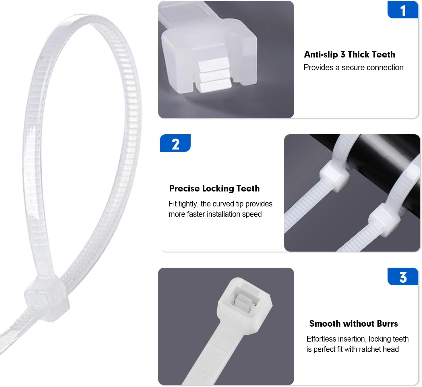 Zip Ties, RAZCC 1200pcs Cable Zip Ties 8 Inch, Heavy Duty White Plastic Wire Ties with 50lb Tensile Strength, Self-Locking Nylon Cable Ties, Wire Management for Indoor and Outdoor-VerdiqueGarden