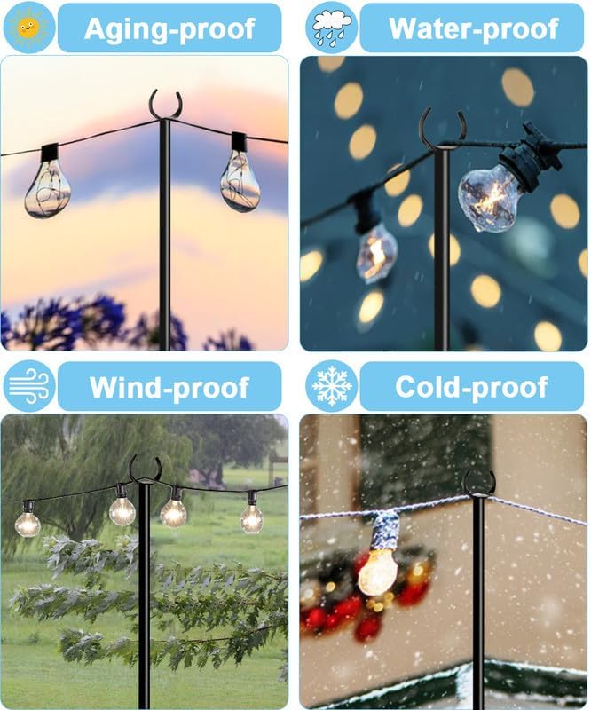 String Light Pole Stand for Outdoor String Lights Hanging, Use for Backyard, Garden, Patio, Party, Festival, Wedding, Picnic, 10FT, Matte, 1 Pole-VerdiqueGarden