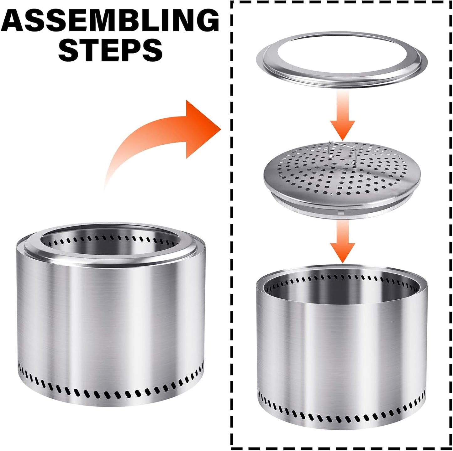 HGD 16 inch Smokeless Fire Pit for Outside, Stainless Steel Fire Pits, Smokeless FirePit Outdoor for Camping Backyard Patio Garden Picnic-VerdiqueGarden