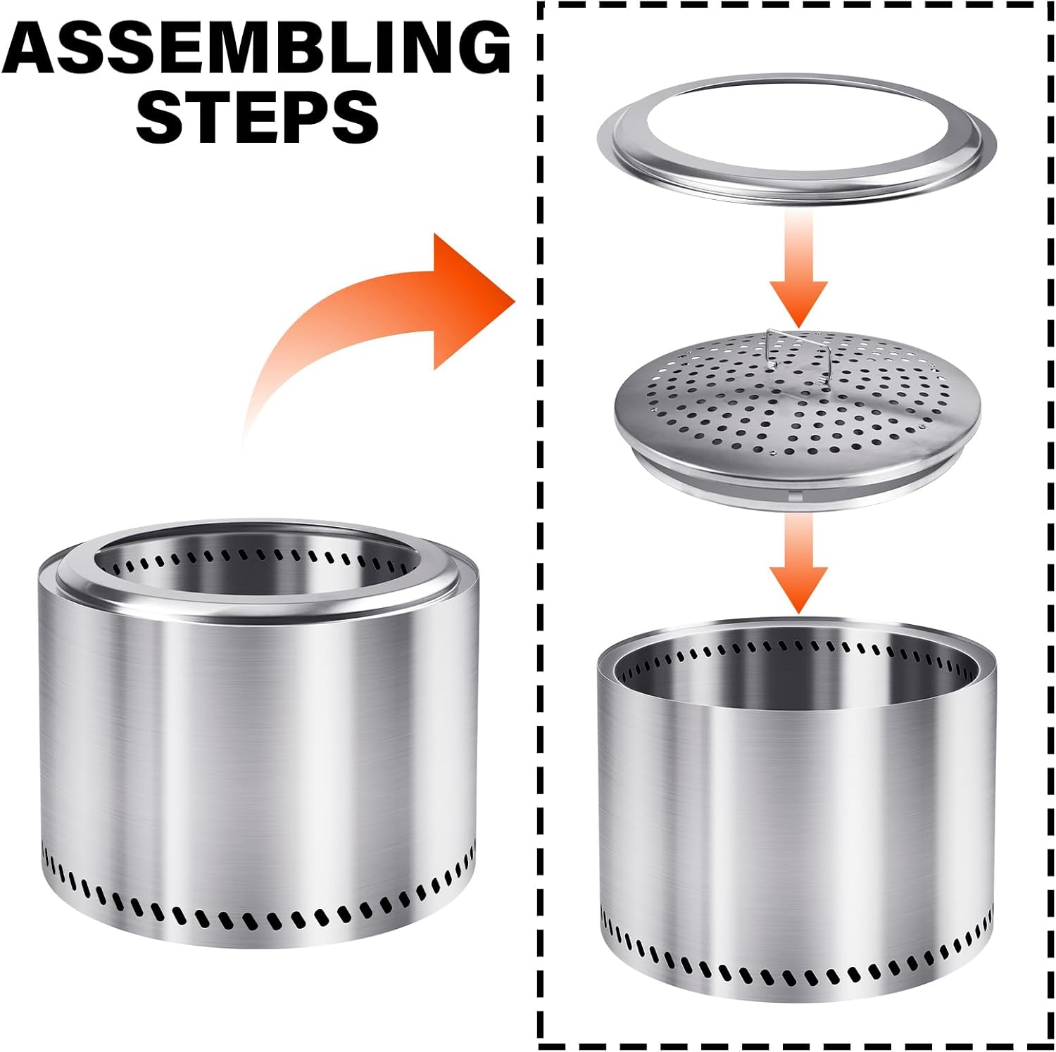 HGD 16 inch Smokeless Fire Pit for Outside, Stainless Steel Fire Pits, Smokeless FirePit Outdoor for Camping Backyard Patio Garden Picnic-VerdiqueGarden