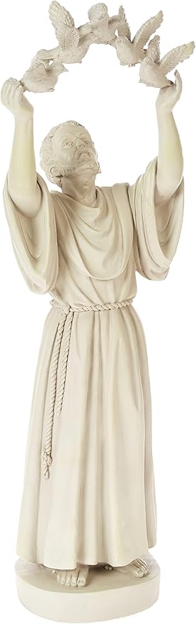 Design Toscano Francis of Assisi Doves of Peace Religious Garden Statue, 7 inches wide, 25 inches tall, Cast Stone Resin, Antique Stone Finish-VerdiqueGarden