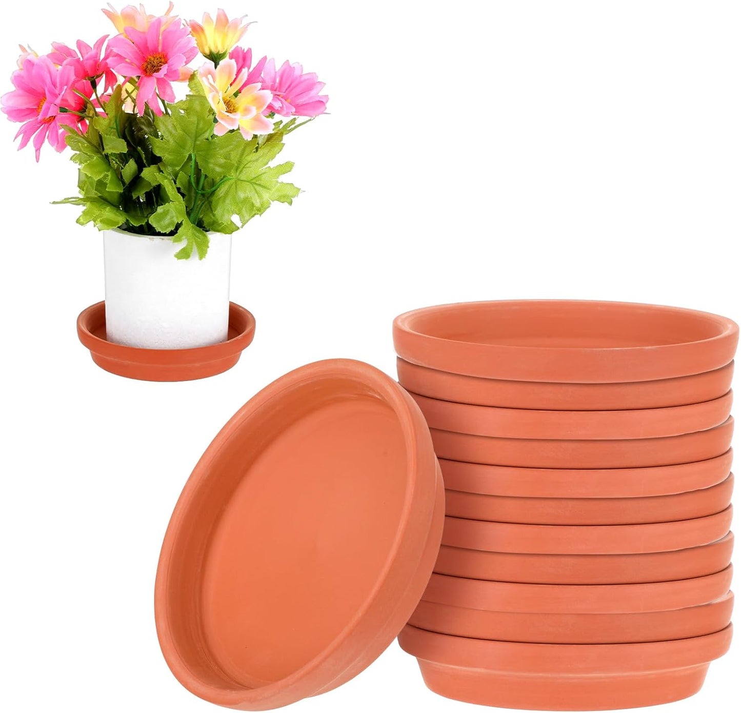 12 Pack 4.5 Inch Clay Trays, Durable and Thicker Terracotta Flower Pot Saucers for Flowers Round Clay Plate for Pots, Indoor & Outdoor Suitable for 4 inch Flower Pots-VerdiqueGarden