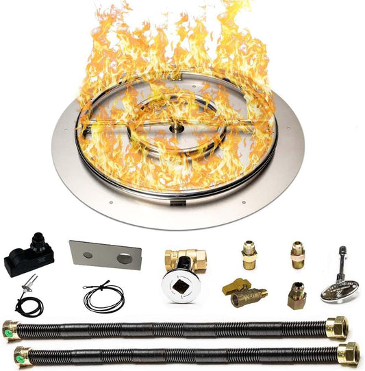 Stainless Steel Fire Pit Burner Pan & Ring Deluxe Kit for Natural Gas, 30-Inch Pan, 24-Inch Ring, 150,000 BTU Max-VerdiqueGarden