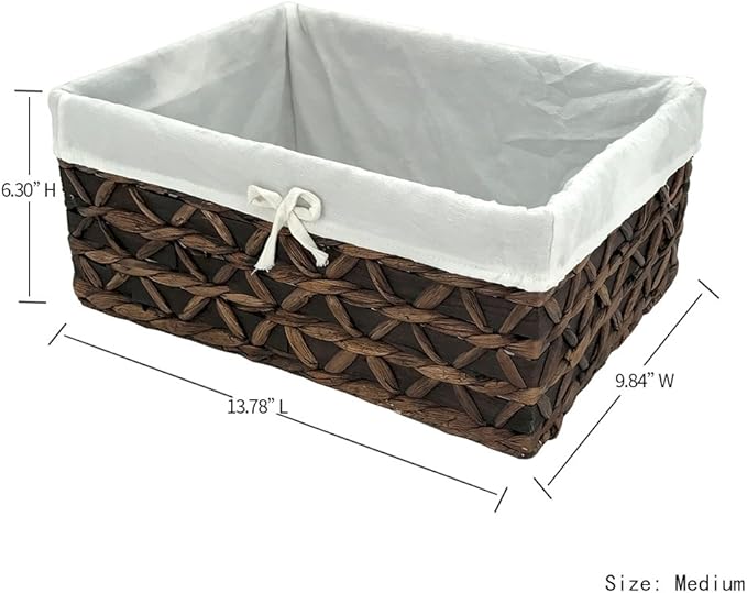 Basket of Rectangular Woven Seagrass Storage Bin with Handle,Kingwillow. (Wood&water hyacinth, Set of 3)-VerdiqueGarden
