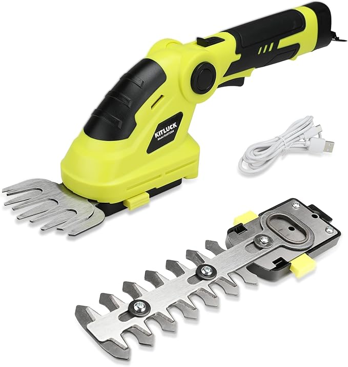 KITLUCK 8V Cordless 2-in-1 Grass Shear & Hedge Trimmer,Handheld Electric Grass Trimmer Hedge Shears/Grass Cutter Rechargeable,2000mAh Battery for Yard, Garden, Lawn Care-VerdiqueGarden