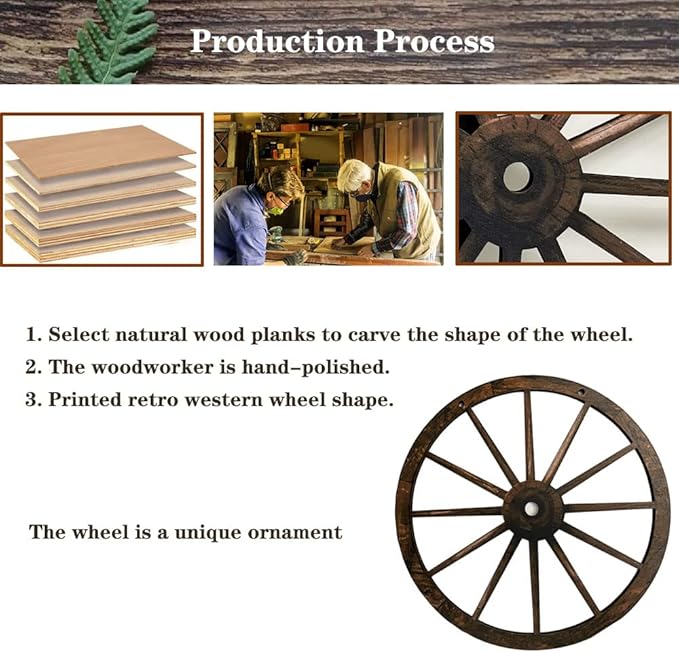 (2 Pieces) 12" Wood Carved Wheel Decor, Western Style Decorative Wagon Wheels for Modern Vintage Home Decor, Suitable for Farmhouse, Living Room, Bookcase, Bar, Garage, Coffee Shop, Studio Decor-VerdiqueGarden