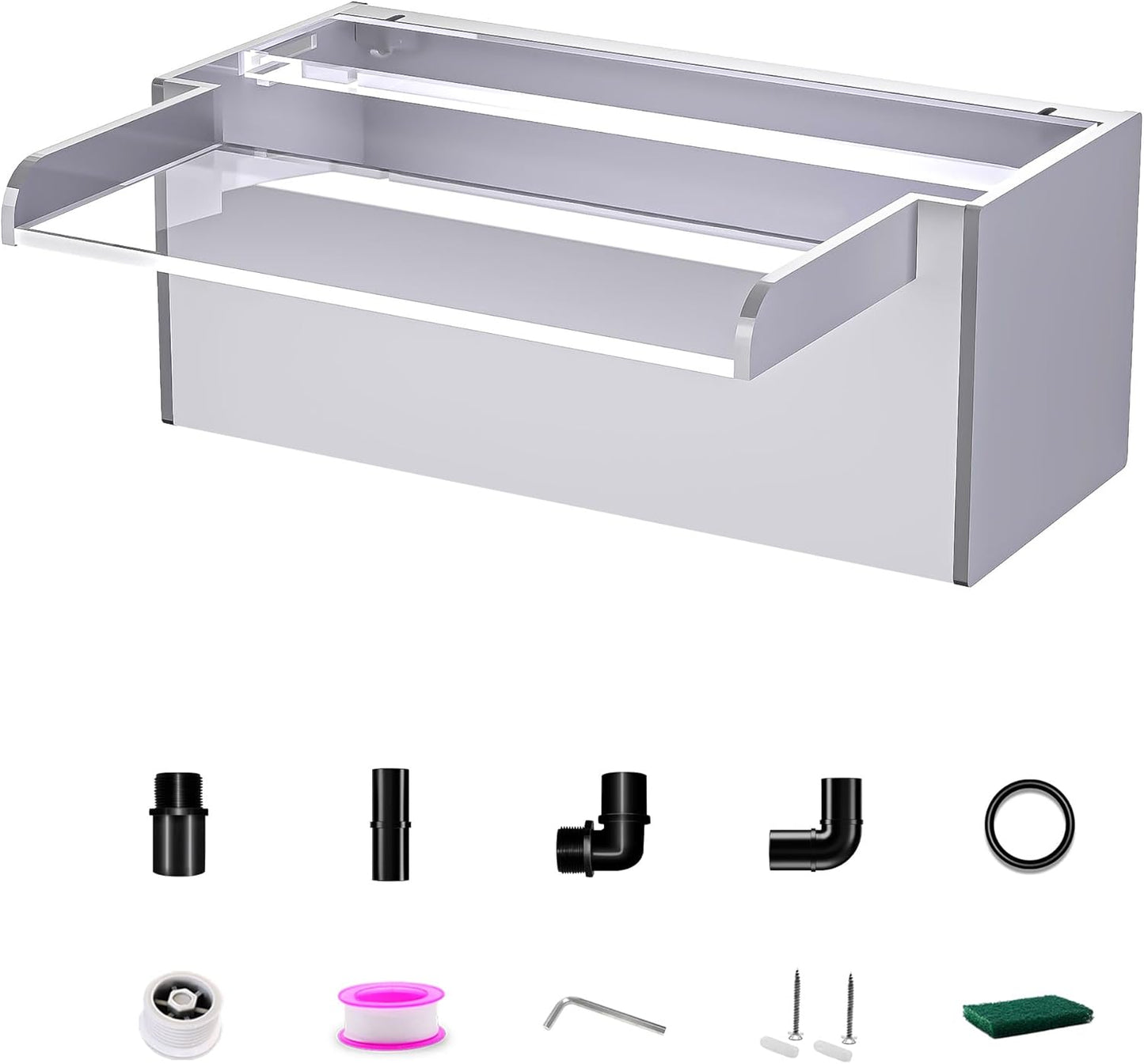 Pool Fountain, LONGRUNNEW Transparent Acrylic Pool Waterfall Spillway, 11.8 Inches Pool Water Feature for Garden Patio, Backyard Koi Pond Decor-VerdiqueGarden