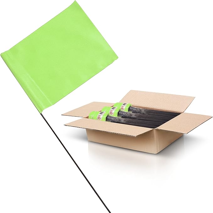 Fluorescent Lime Marking Flags 1000 Pack - 4x5x15 Inch Marker Flags for Outside - Markers For Lawn, Irrigation, Landscaping, Survey & Sprinkler Head Marking-VerdiqueGarden