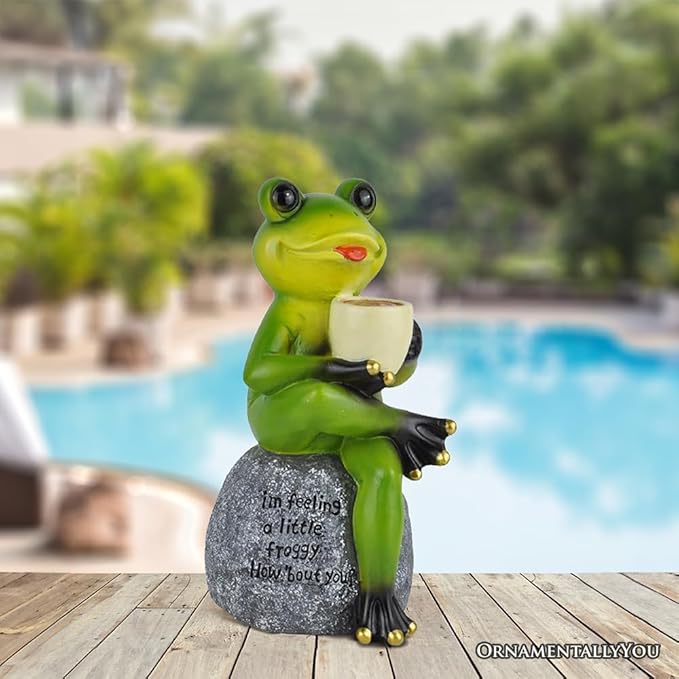 Spring & Summer-Themed Garden Statues – Adorable Outdoor Decor for Lawn, Patio & Porch (Coffee Drinking Frog Garden Statue with Funny Quote)-VerdiqueGarden