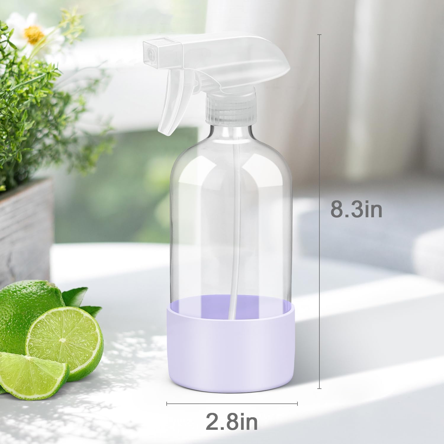 Glass Spray Bottles with Silicone Sleeve Protection, Empty 16 oz Refillable Containers, Reusable Spray Bottles with Adjustable Nozzle for Hair, Cleaning Solutions, 3 Pack Purple-VerdiqueGarden