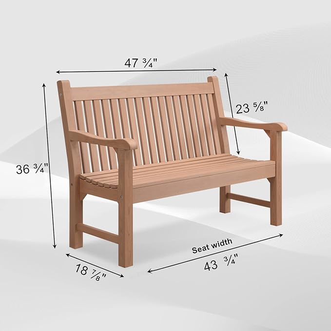 Psilvam 2-Person Poly Lumber Outdoor Bench with 700 Lbs Weight Capacity – Weatherproof Garden Seating for, Balcony Porch & Park, All-Weather Fade-Resistant Patio Furniture (Teak Color)-VerdiqueGarden