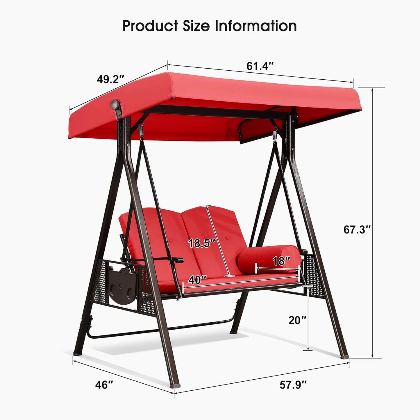PURPLE LEAF 2-Seat Deluxe Outdoor Patio Porch Swing with Weather Resistant Steel Frame, Adjustable Tilt Canopy, Cushions and Pillow Included, Terra-VerdiqueGarden