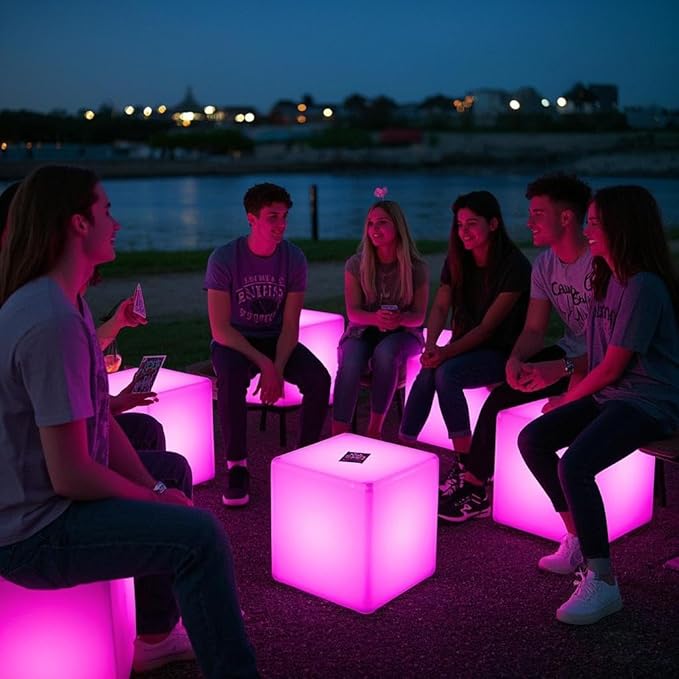 Mr.Go 16-inch Rechargeable LED Cube Chair Light, 16 RGB Colors Glow Cube Seat w/Remote, Waterproof LED Cube Table, Color Changing Cube Floor Lamp, Home Bedroom Patio Party Decorative Lighting-VerdiqueGarden