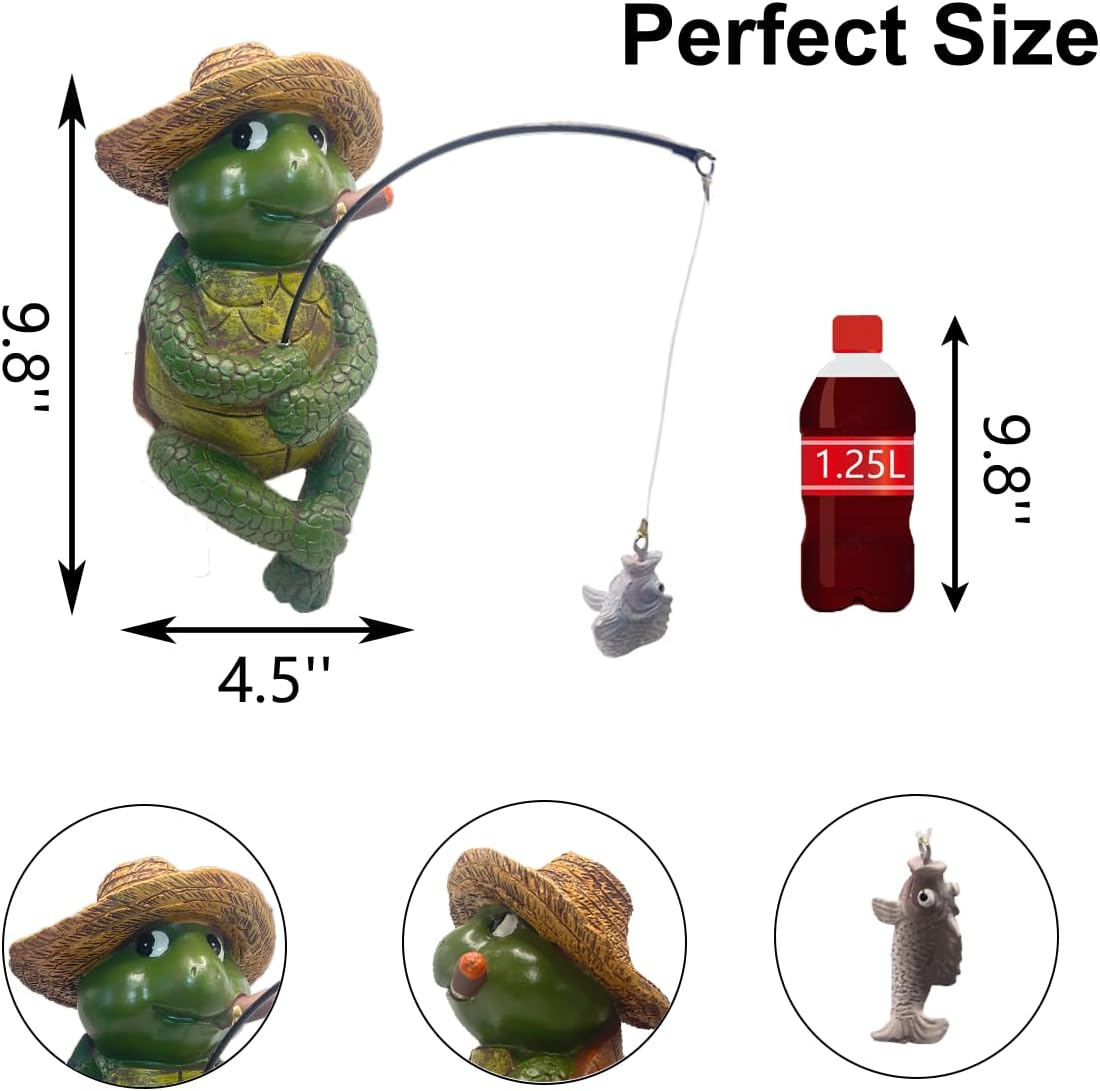 Tortoise Fishing Statue Garden Decor，9.8" Weatherproof Resin Tortoise Fishing Sculpture Decor for Fish Ponds, Koi Ponds, Waterfalls, Poolside Outdoor Gardens Resin Figurine for Indoor Outdoor Décor-VerdiqueGarden